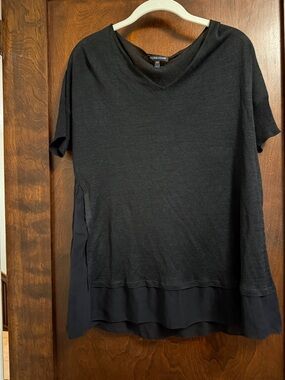 Eileen Fisher Black V-Neck Silk Short-Sleeve Tunic Top Small